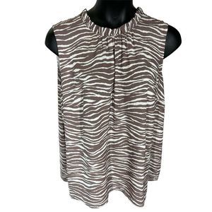 ANN Taylor LOFT Plus Brown White Zebra Print Sleeveless Tan Top Women's Sz 20